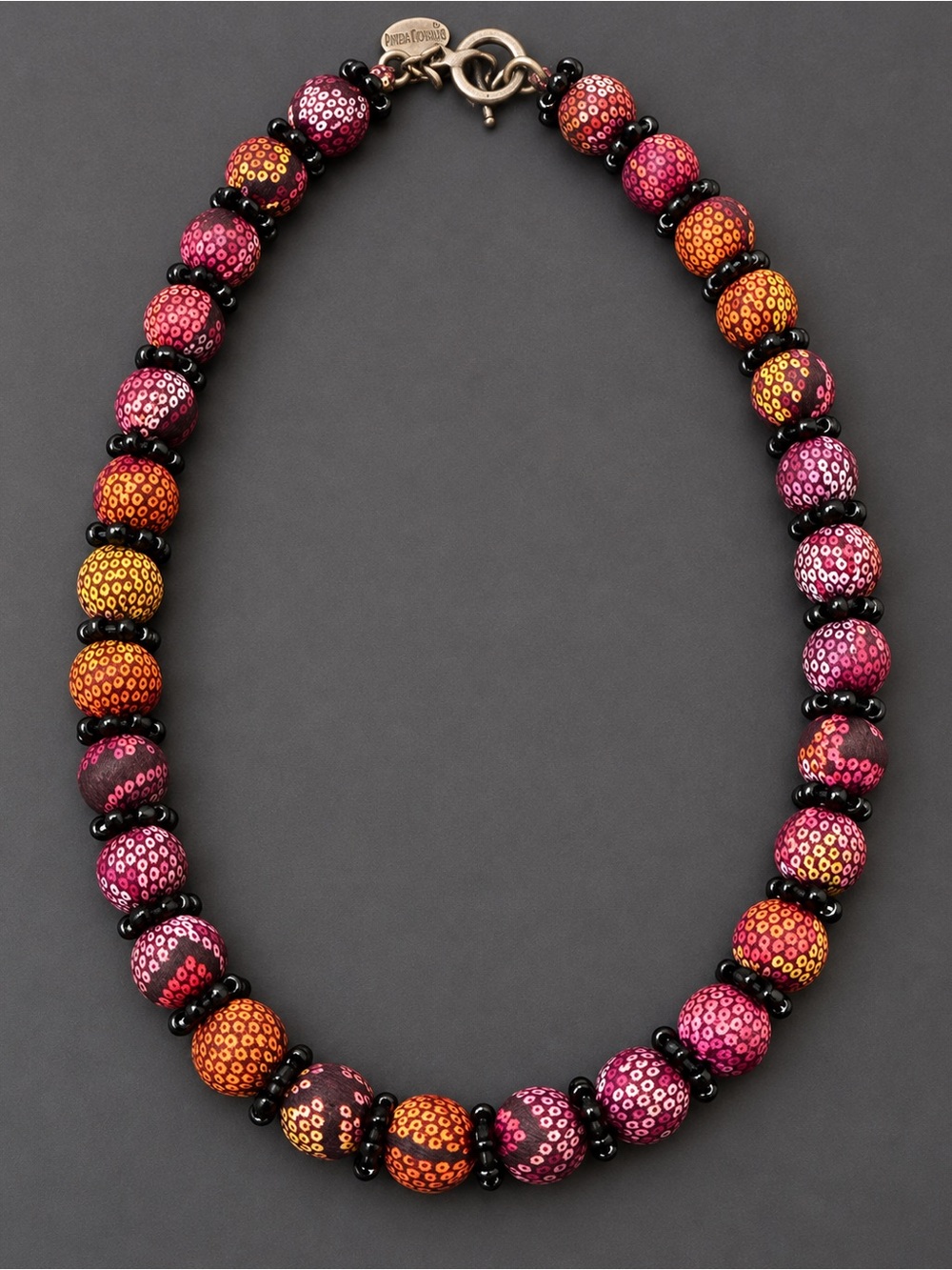 Pineda Covalin Signed Silk Beaded Statement Necklace Pink Orange Black